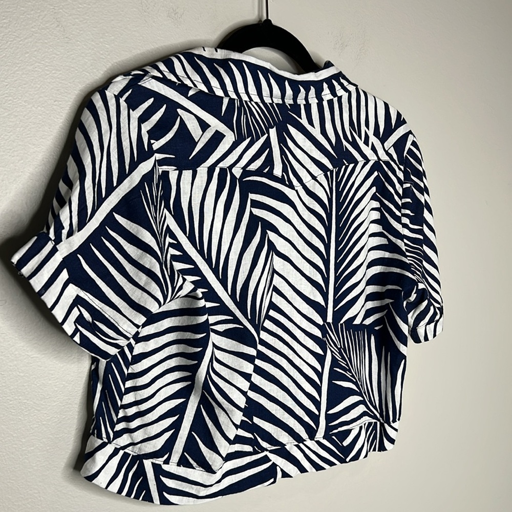 PANAMA JACK Palm Print Button Down Cropped Linen Blend Top size XS - Picture 9 of 11